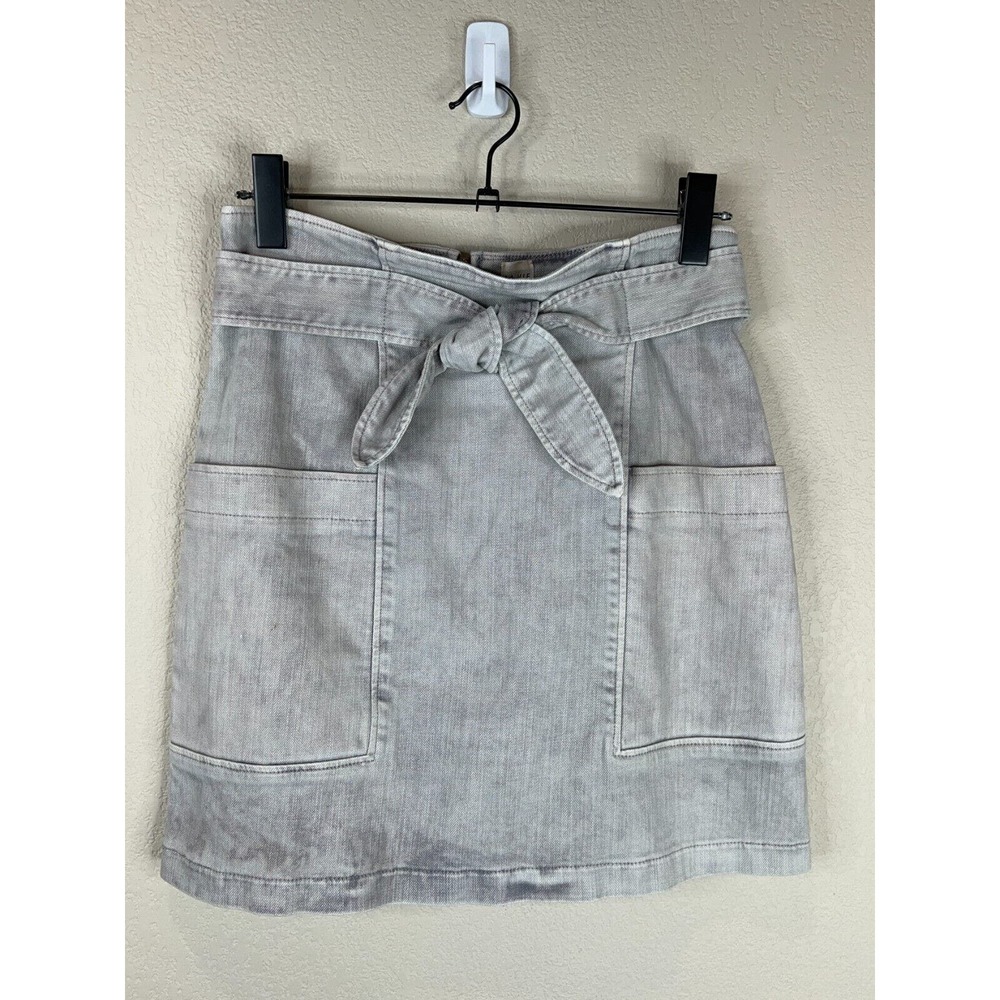 Rebecca Taylor Mini Skirt Size 27 Gray Tie Front High Rise Stretch Denim La Vie